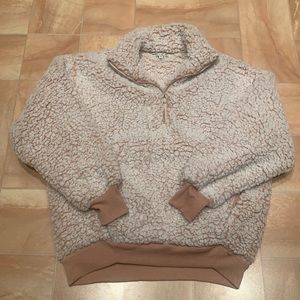 NWOT Express Women's Cream & Apricot Quarter Zip Teddy Sherpa Pullover Jacket
